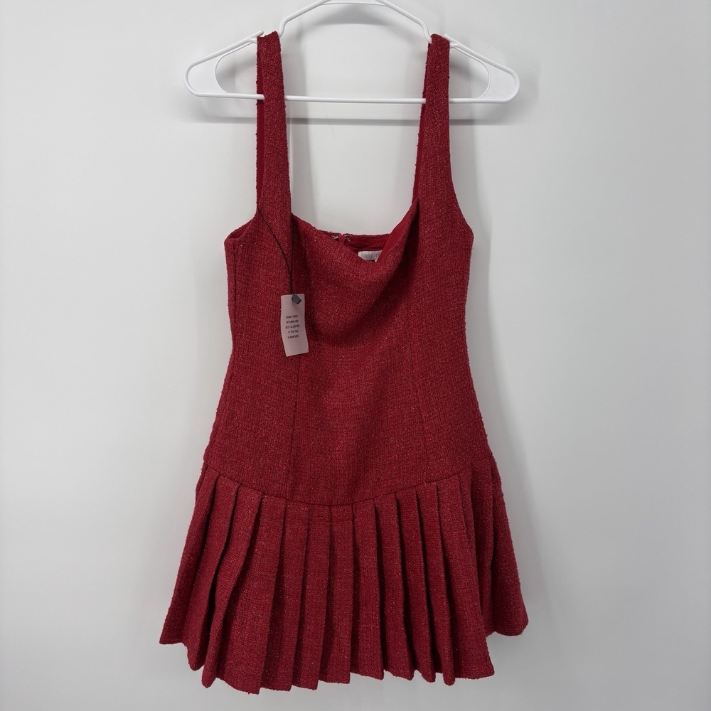 More To Come Gwyneth Mini Dress Red Women's Small Pleated Hem Sparkle Size Small